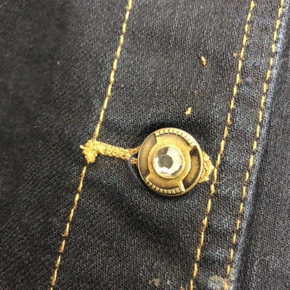 Chicos Platinum Blue Denim Jacket Gold Silver Studded Stretch L - Picture 5 of 10